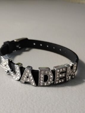 JADEN Basketball Player Rhinestone Letter Charm Bracelet - Black